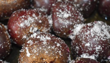 Beetroot dusted with salt, ready for the oven